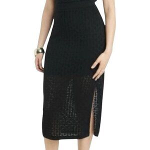 A New Day Womens Black Midi Sweater Pull-On Side Slit Skirt Medium NWT